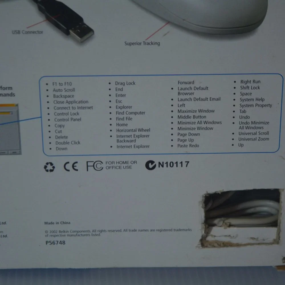 BELKIN Wired PC USB MOUSE 3 Button 6 Foot Cord Right or Left Handed Users NIB F8